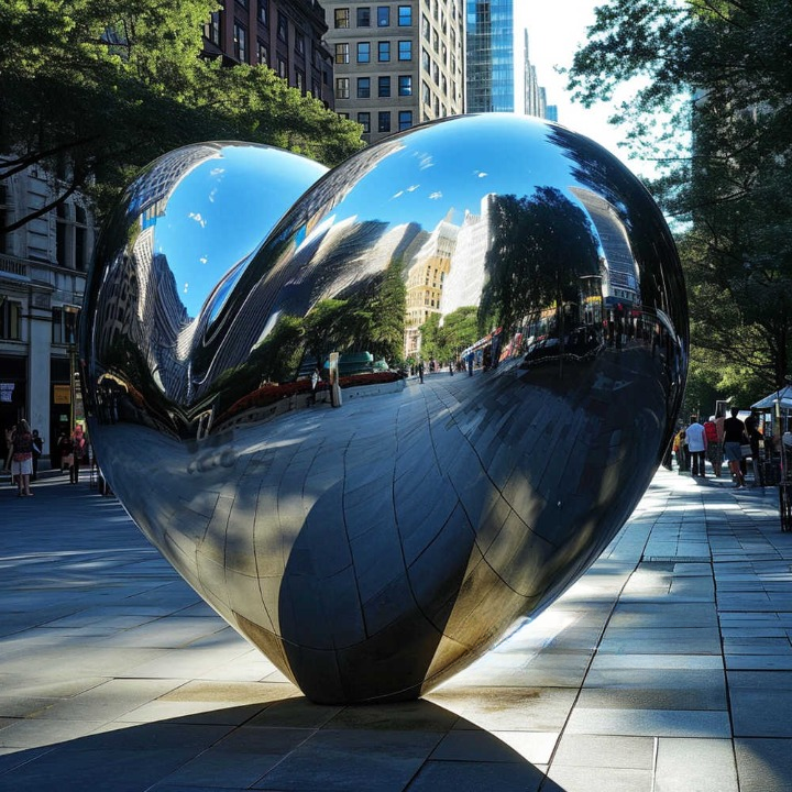 Model AMORA – Polished Stainless Steel Heart Sculpture